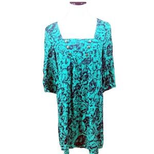 Anthropologie Square Neck Floral Mini Dress sz 2 Maeve Blue Teal Dress
